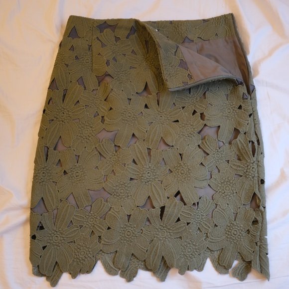 Lace Midi Pencil Skirt - Khaki Size S - Picture 4 of 9